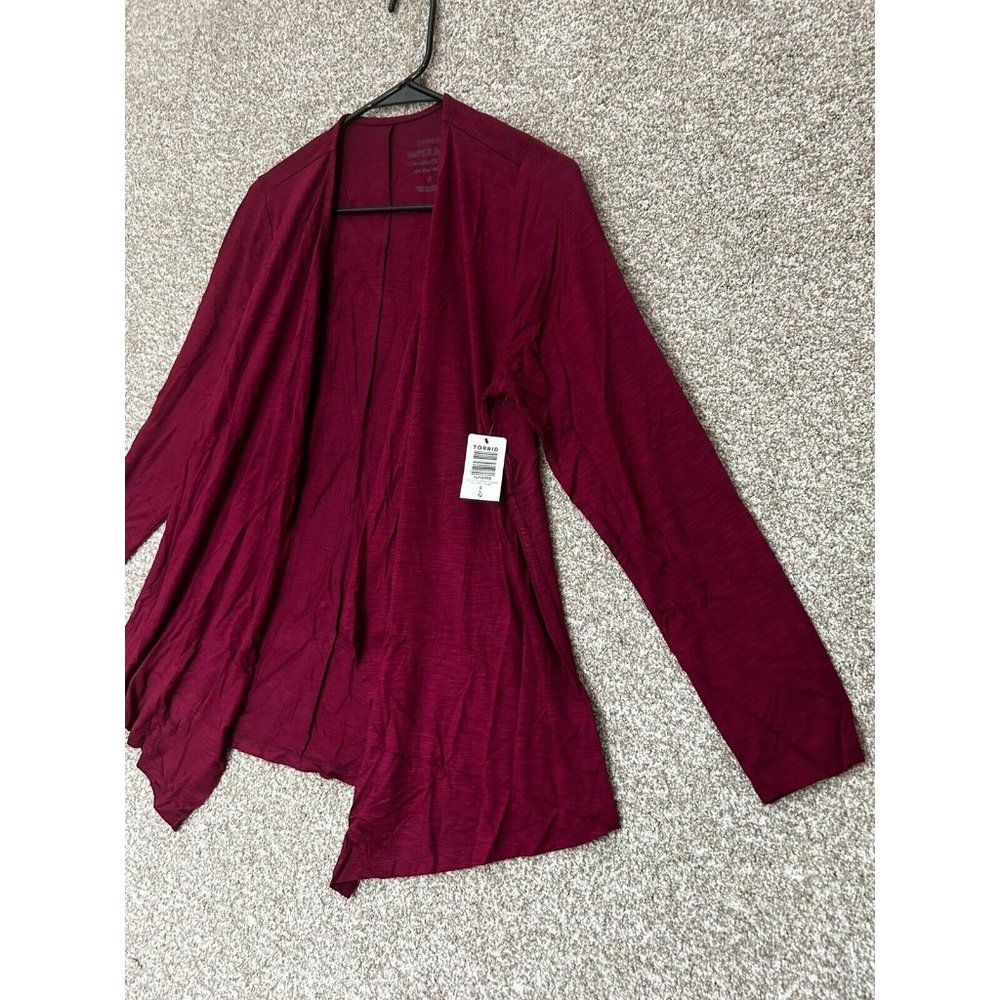 Torrid Super Soft Beet Red Slub Drape Open Cardig… - image 2